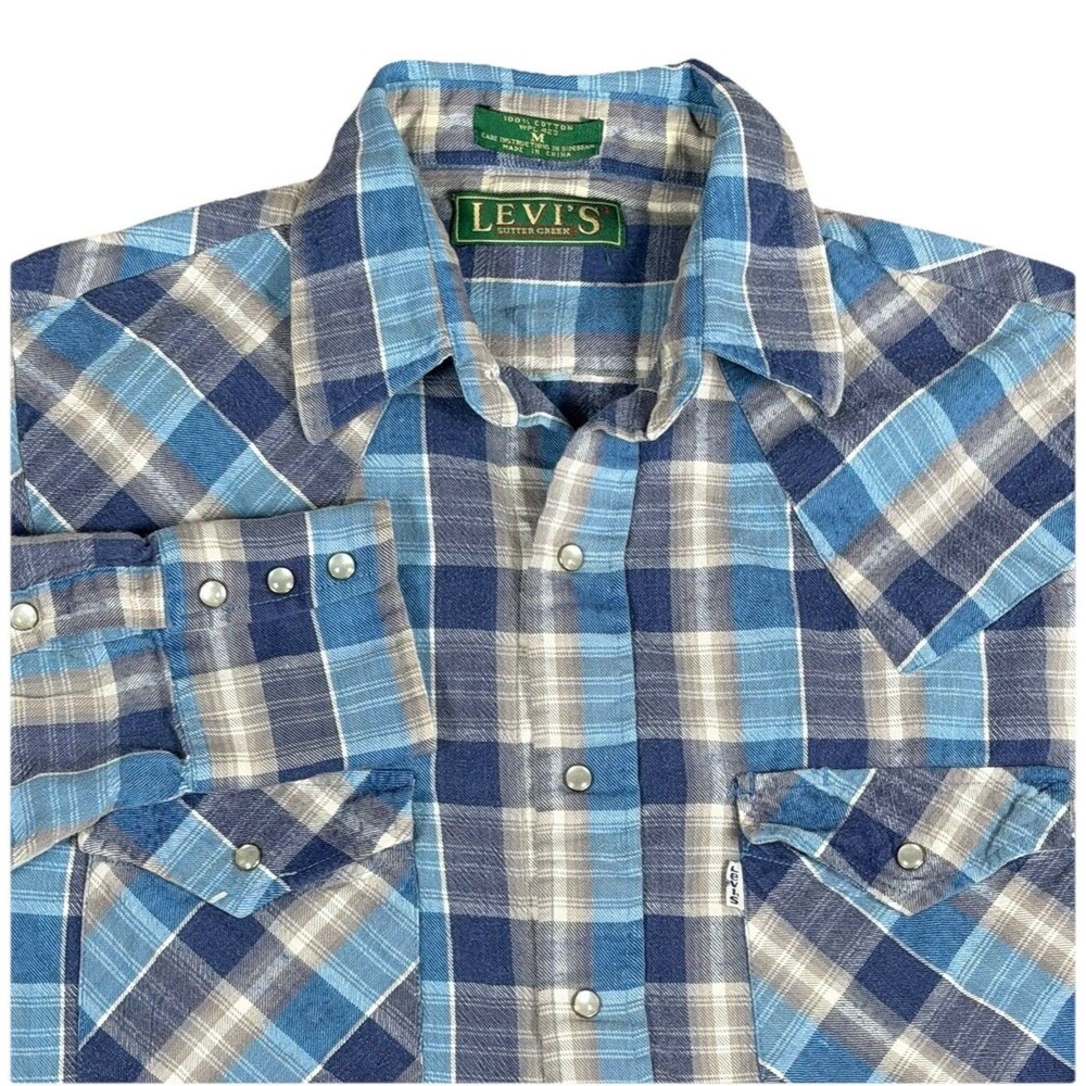 Vintage Levi's Sutter Creek BIG E Flannel Shirt Plaid‎ Blue Men's M